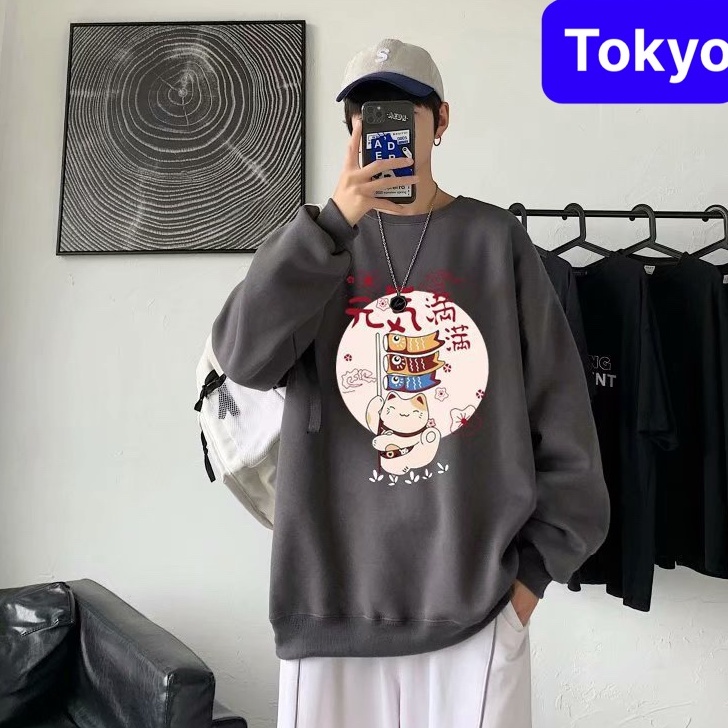 ÁO SWEATER - NỈ CHUI NAM NỮ FROM RỘNG MÈO THẦN TÀI TRẮNG NHẬT BẢN PHONG CÁCH SÀNH ĐIỆU MÙA HÈ THU ĐÔNG - TOKYO FASHION