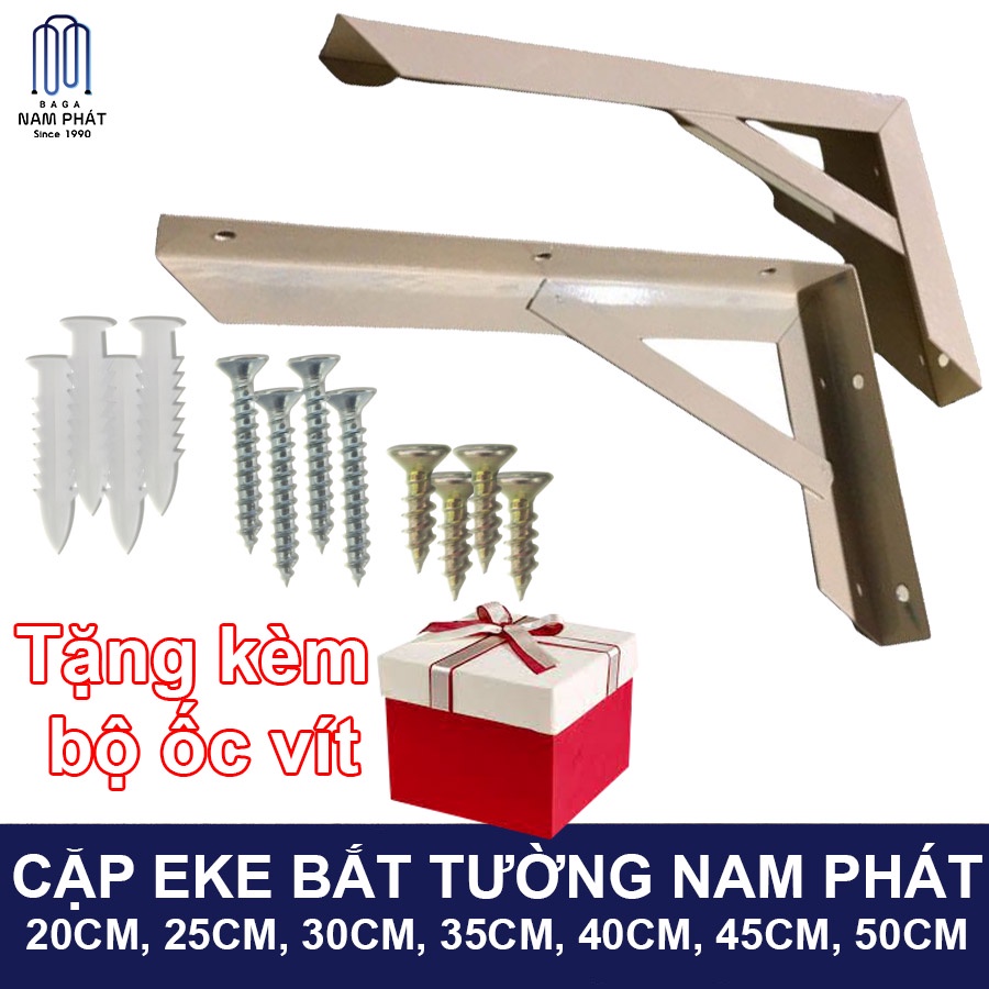 Cặp Eke Bắt Tường, Kệ, Ke Góc Vuông Chữ L Nam Phát 20cm 25cm 30cm 35cm 40cm 45cm 50cm Kèm Ốc Vít