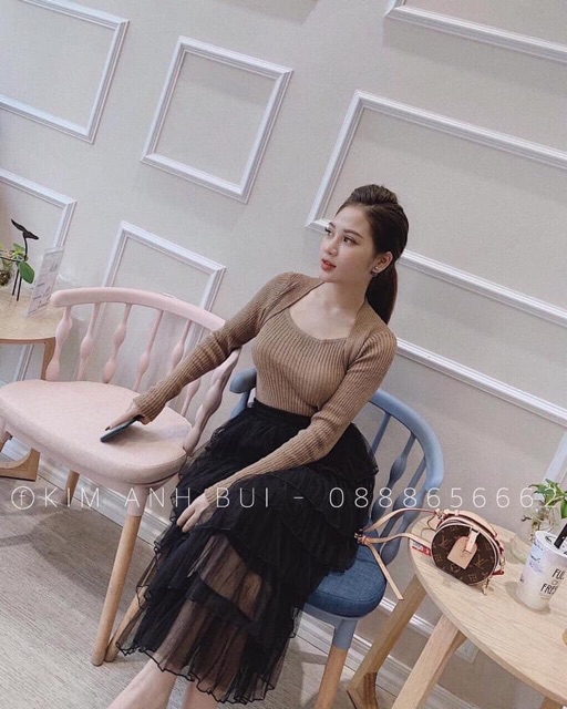 Chân váy 6 tầng midi