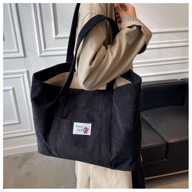 Túi Tote Đeo Chéo Đeo Vai Vải Nhung Tăm Trơn Unisex đi học đi chơi