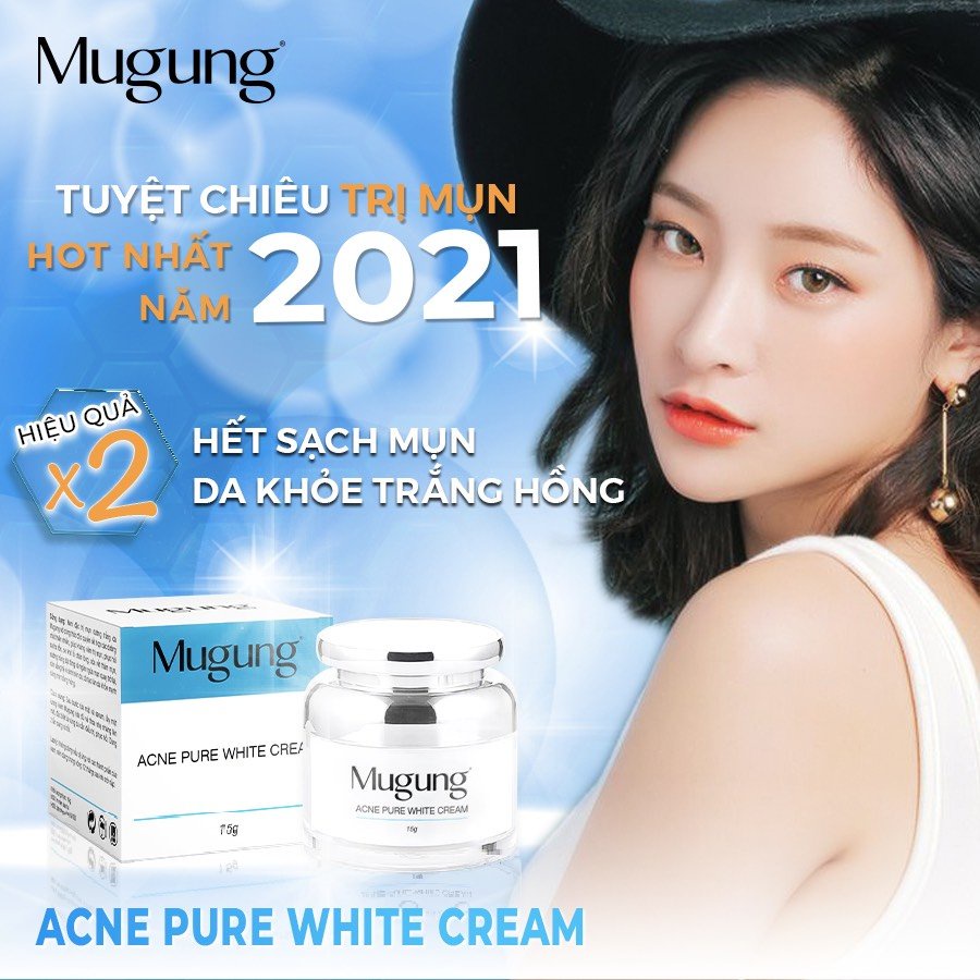 Kem Dưỡng da giảm mụn,phục hồi và dưỡng trắng da,se khít chân lông xóa vết thâm mụn Mugung Acne Pure White Cream 15g