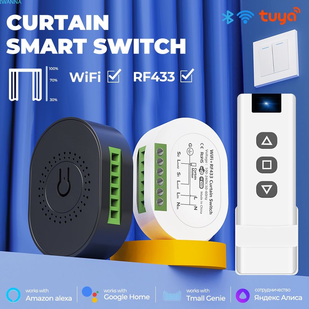 【Ready stock】 Tuya Wifi RF433 Mù Con Lăn Rèm Chuyển Đổi ON/OFF Module Động Cơ Hình Ống Điều Khiển Từ Xa Làm Việc với Alexa và Google Nhà ĐÃ SẴN SÀNG