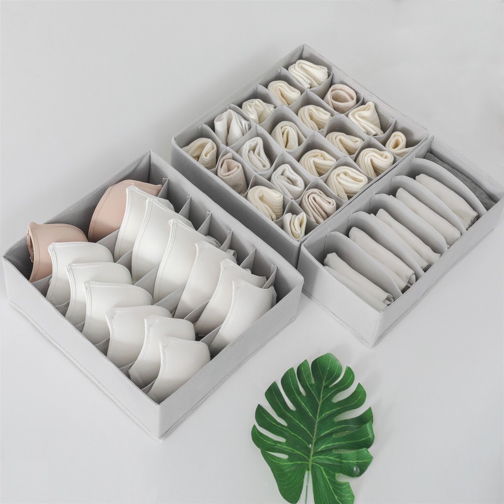 Hộp đựng đồ vải không dệt (Set 3 cái 6, 7, 24 ngăn) - Khay bảo quản đựng tất vớ sạch sẽ, tiết kiệm diện tích 88287