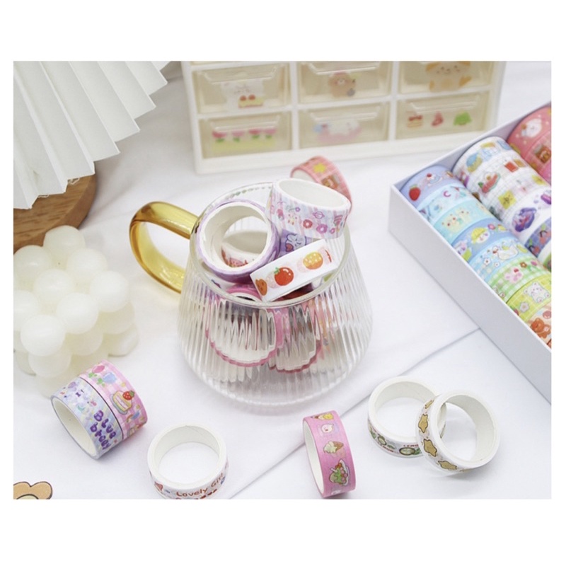 Cuộn Washitape Băng Keo Trang Trí Băng Dính hình ngộ nghĩnh nhiều màu sắc Coleen