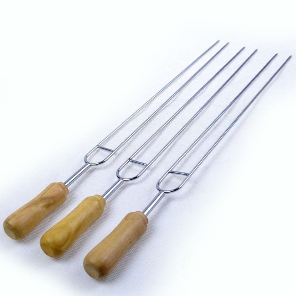 Xiên kim loại nướng thịt cá hình chữ U tay cầm gỗ tiện lợi
