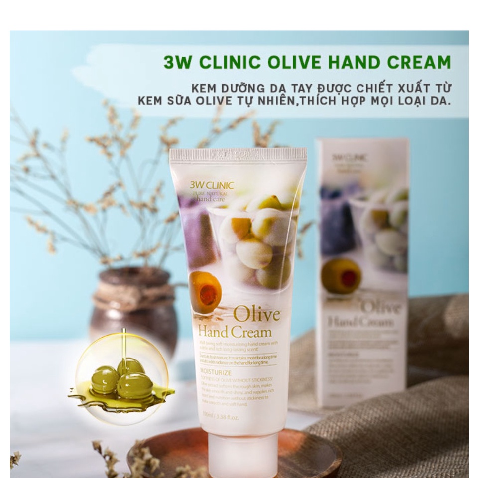 Kem Dưỡng Da Tay 3W Clinic Olive Hand Cream 100ml