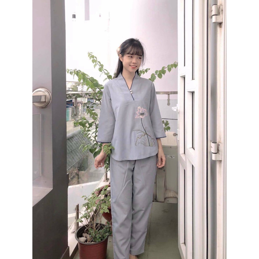 Đồ lam đi chùa nữ #Đồ phật tử mẫu Nút ngọc