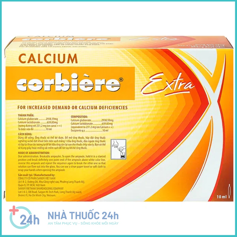 Calcium Corbiere EXTRA  - Ống Uống Bổ Sung Canxi, hỗ trợ ngừa hỗ trợ loãng xương, thiếu canxi- Hộp 30 ống 10ml