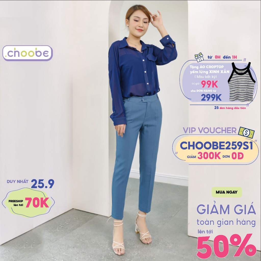 Quần tây nữ Choobe lưng cạp cao âu công sở đẹp màu đen xanh xám đồ đi học form chuẩn tôn dáng Q09