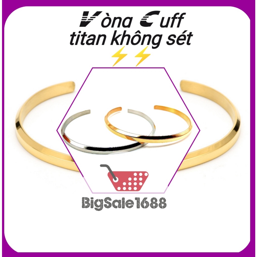 Giảm sốc Vòng cuff titan nologo unisex không sét không đen(Bảo hành 1 năm)