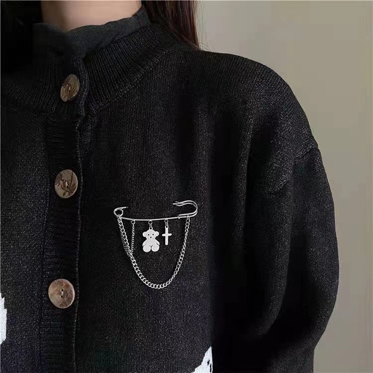 iF YOU Trâm cài áo   dạng dây xích kiểu bướm màu bạc thời trang thanh lịch cho nữ