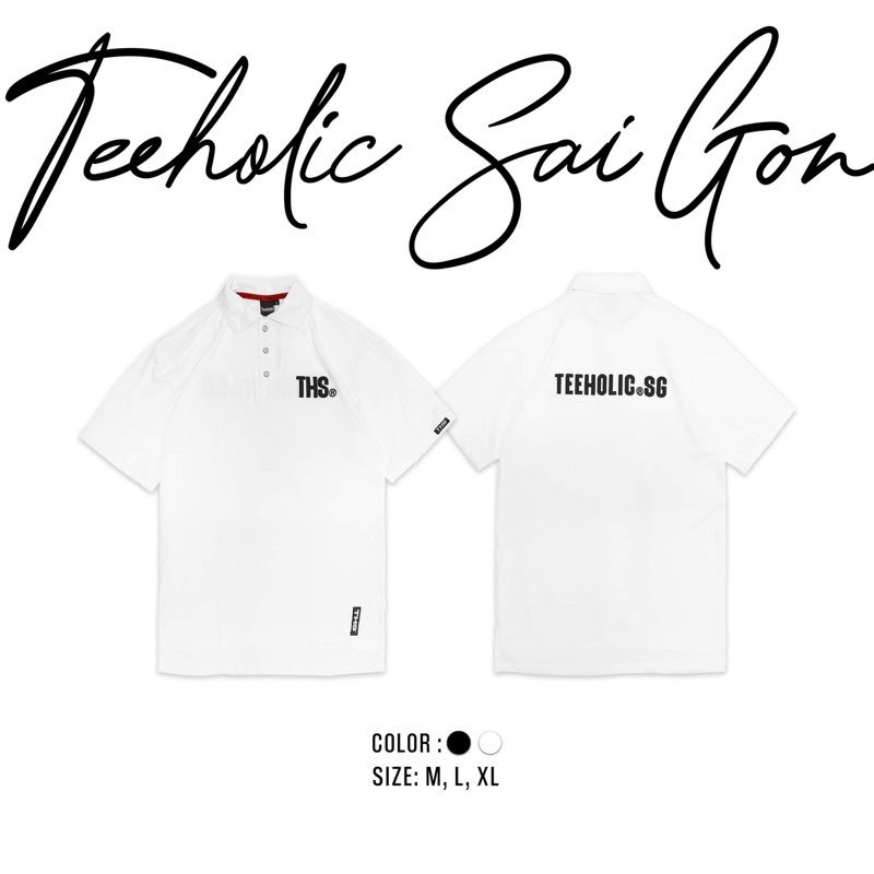 Áo Polo Form Rộng Unisex TeeHolic Logo Phồng Nổi Màu Đen Trắng - THS
