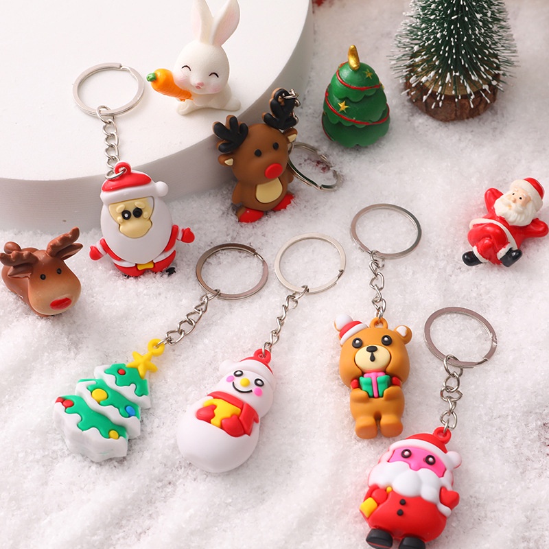 Móc Khóa Nhựa PVC Hình Ông Già Noel Tuần Lộc 3D Dễ Thương