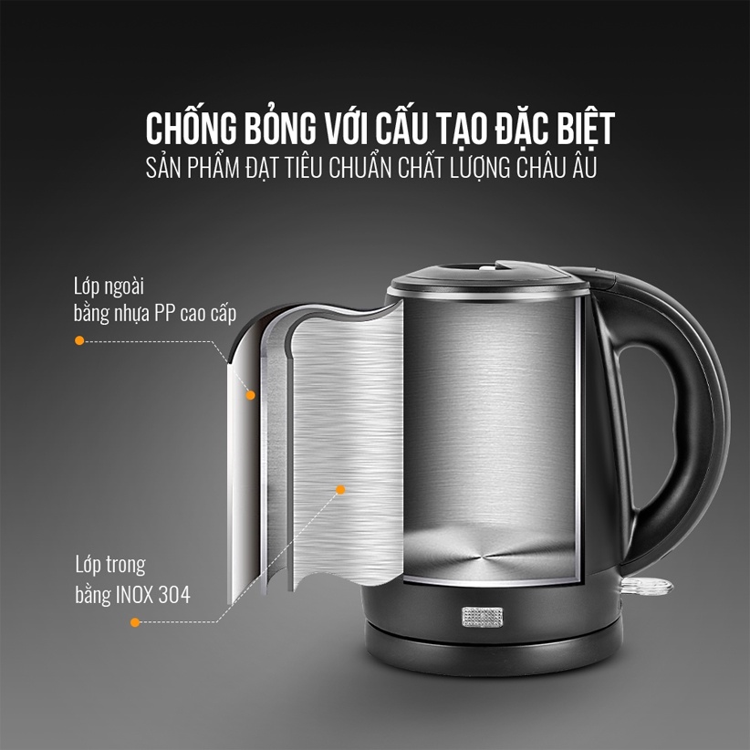 Ấm đun nước siêu tốc Smartcook  KES-3865 1L 1 Lít - Hàng chính hãng