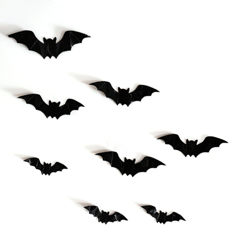 Sticker Dán Cửa Sổ Họa Tiết Hình Con Dơi Màu Đen Dùng Trang Trí Halloween