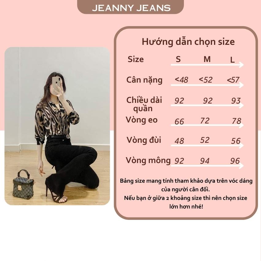 Quần jean ống loe Jeanny Jeans nữ đen trơn lưng cao dáng dài hàng VNXK 2906