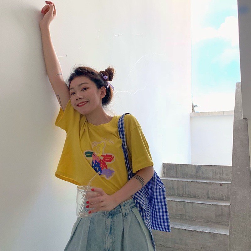 Croptop nữ FREESHIP Áo crop hoạt hình form rộng cực chất [ao thun