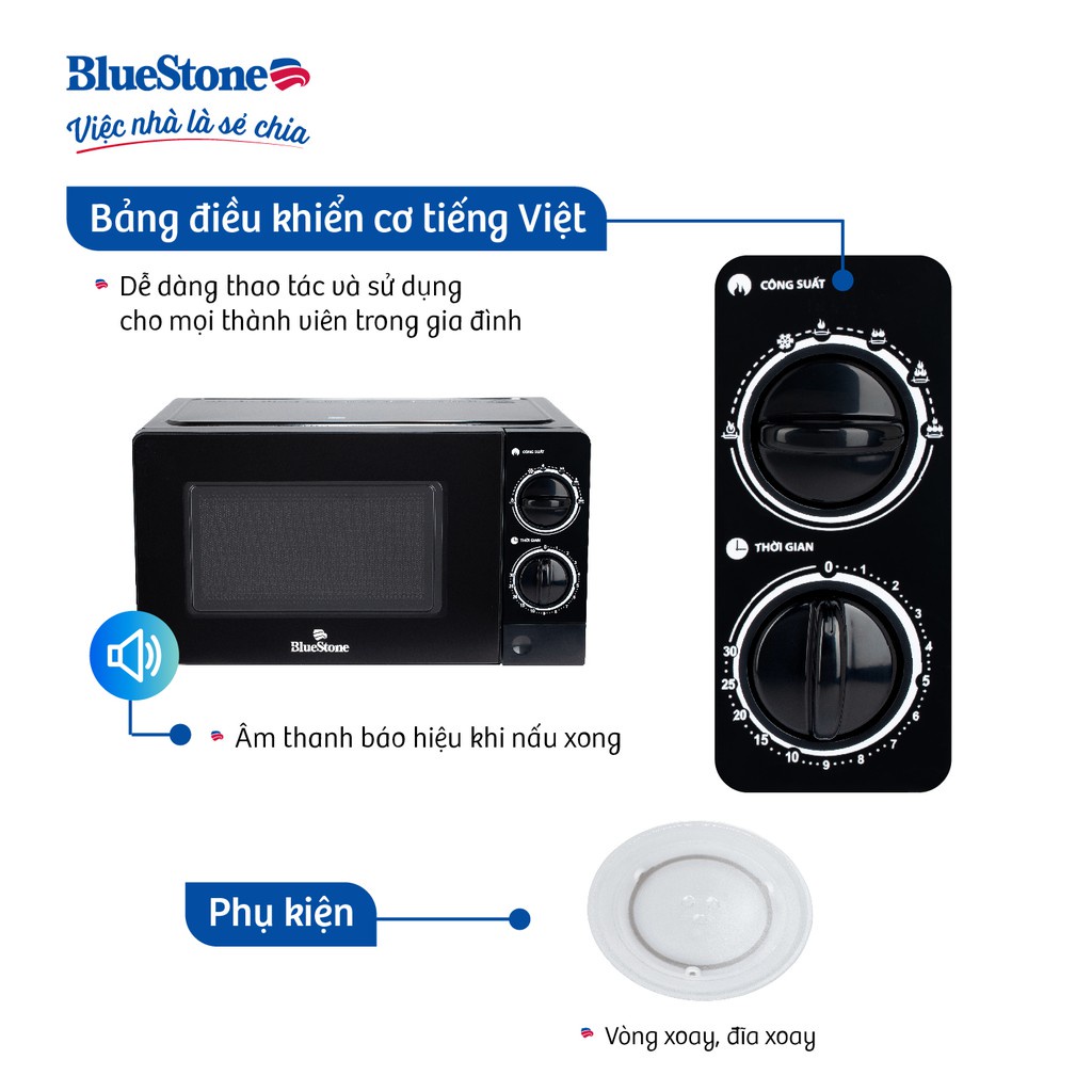 Lò Vi Sóng Cơ BlueStone MOB7707 , 20 Lít 1050W , Bảo Hành Chính Hãng 2 Năm