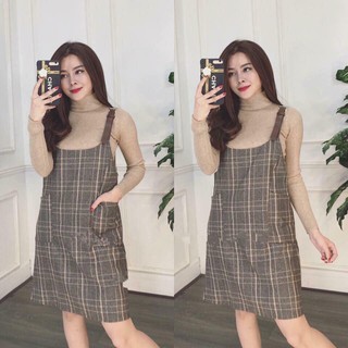Set váy yếm dạ + áo len tăm