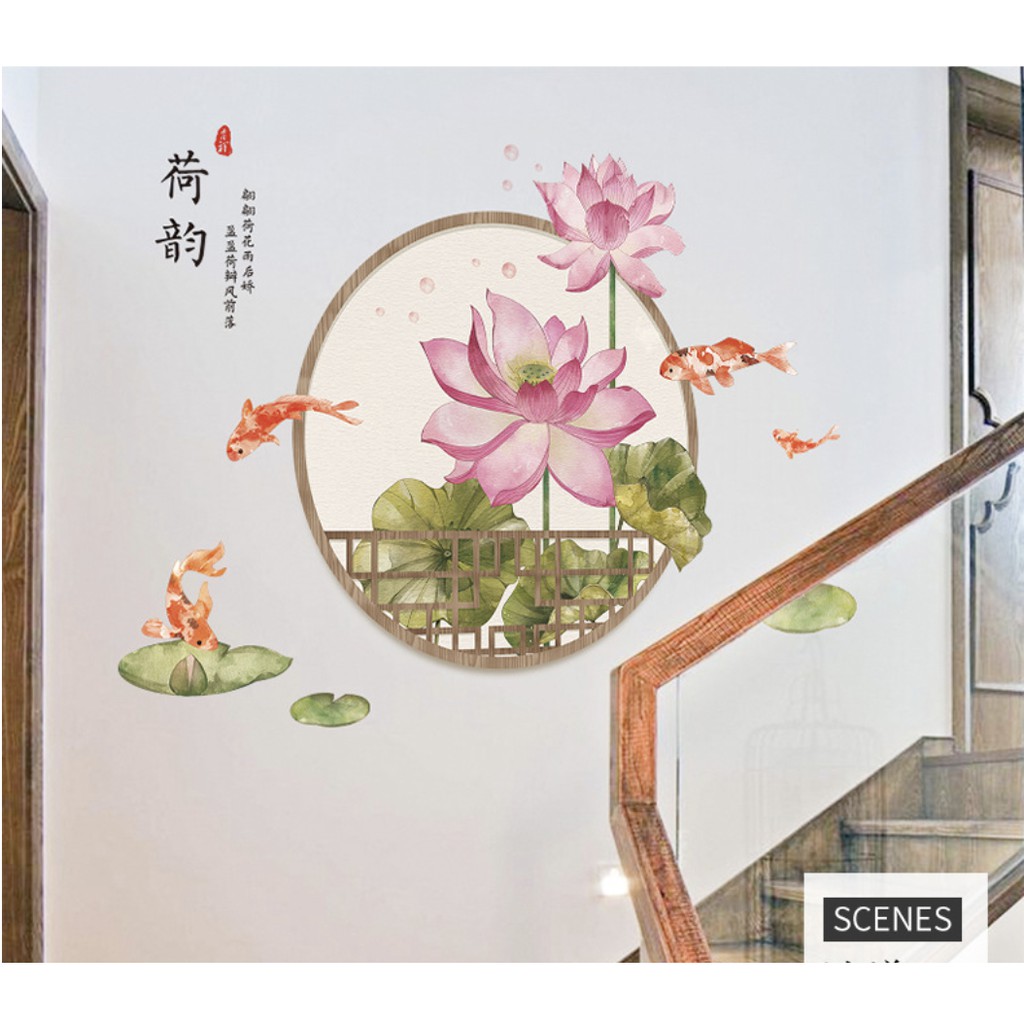 [SALE OFF] TRANH DECAL DÁN TƯỜNG DECOR TRANG TRÍ PHÒNG HOA SEN KHỔ LỚN