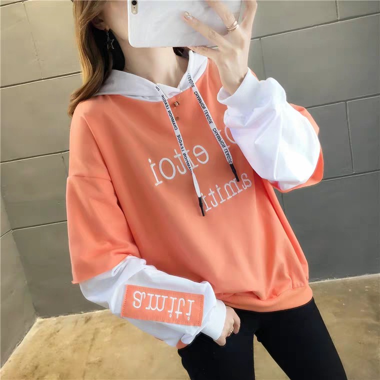 Áo hoodie Nữ phối màu cánh tay ấn tượng, in chữ siêu chất - New Hot 2021 | BigBuy360 - bigbuy360.vn