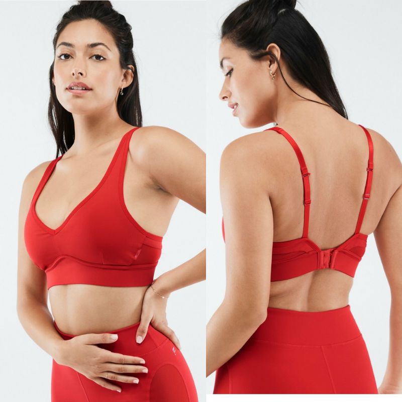 Áo sport bra đỏ cổ V màu đỏ Fabletics BA2146858 gài sau