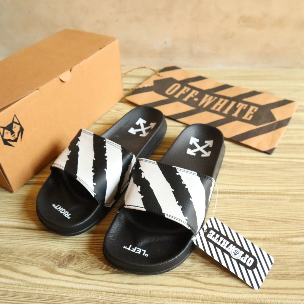 OFF WHITE Dép Sandal Quai Ngang In Họa Tiết Ngựa Vằn Thời Trang Cho Nữ