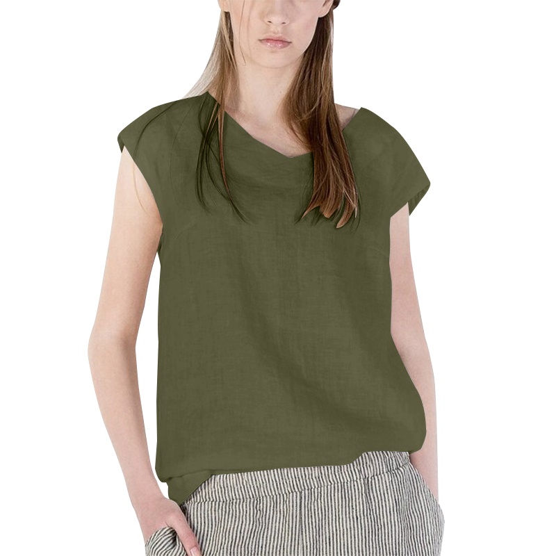 Áo nữ ZANZEA tay ngắn cổ V màu trơn đơn giản thời trang