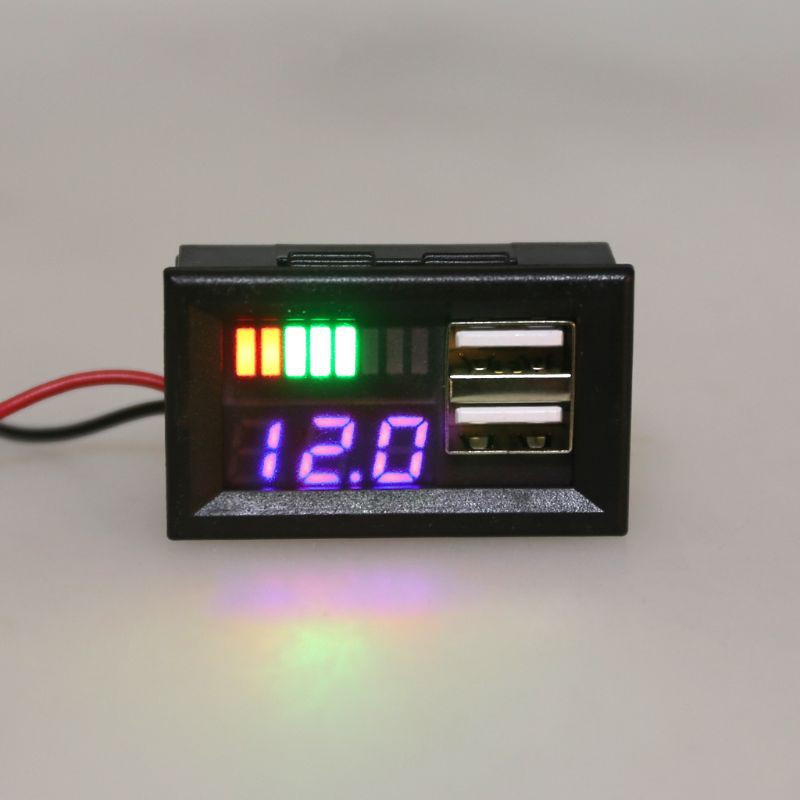 Vôn Kế Mini Màn Hình Led Xanh Có Đầu Ra Usb 5v2a Cho Xe Máy Dc 12v