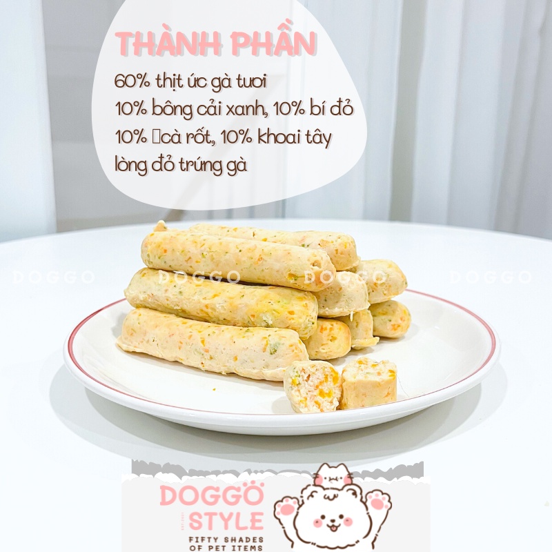 Bữa Ăn Dinh Dưỡng Cho Chó Và Mèo Xúc Xích Gà/Heo Rau Củ Tươi Hấp Cung Cấp Protein Chất Xơ DoggoStyle