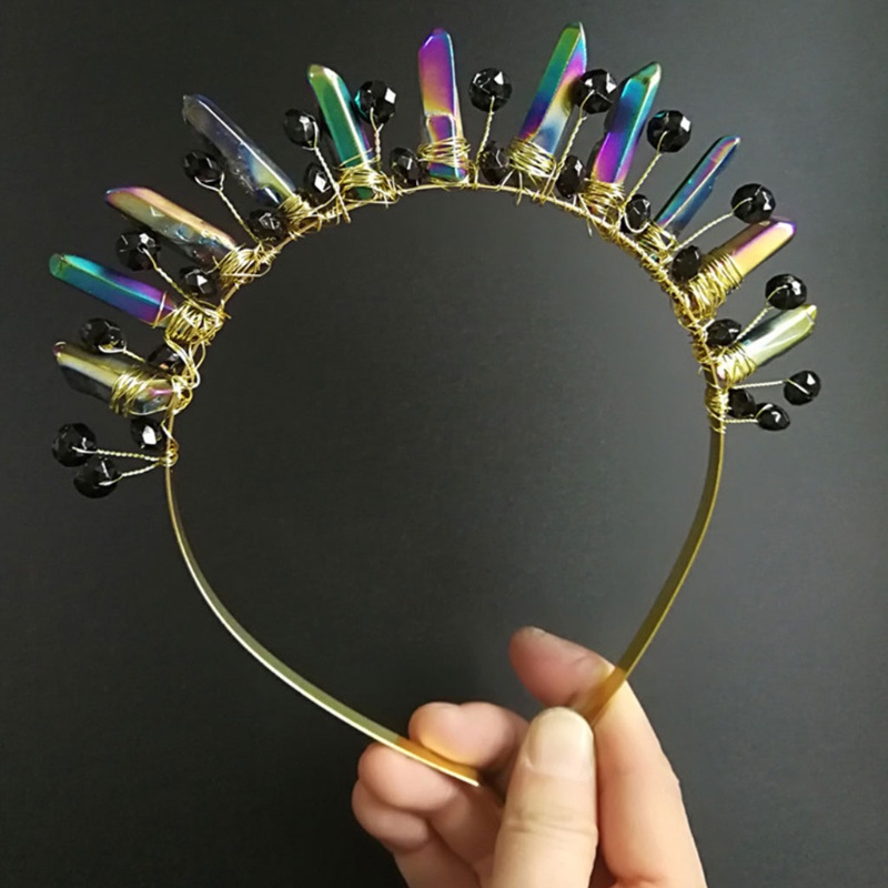 Cài Tóc Hình Vương Miện Đính Hạt Pha Lê Đen Phong Cách Công Chúa Vintage