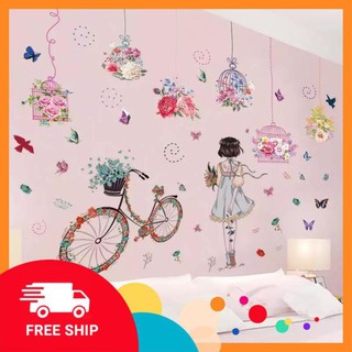 ⚡️𝗙𝗥𝗘𝗘𝗦𝗛𝗜𝗣⚡️ Decal dán tường Cô bé váy xanh và giỏ hoa
