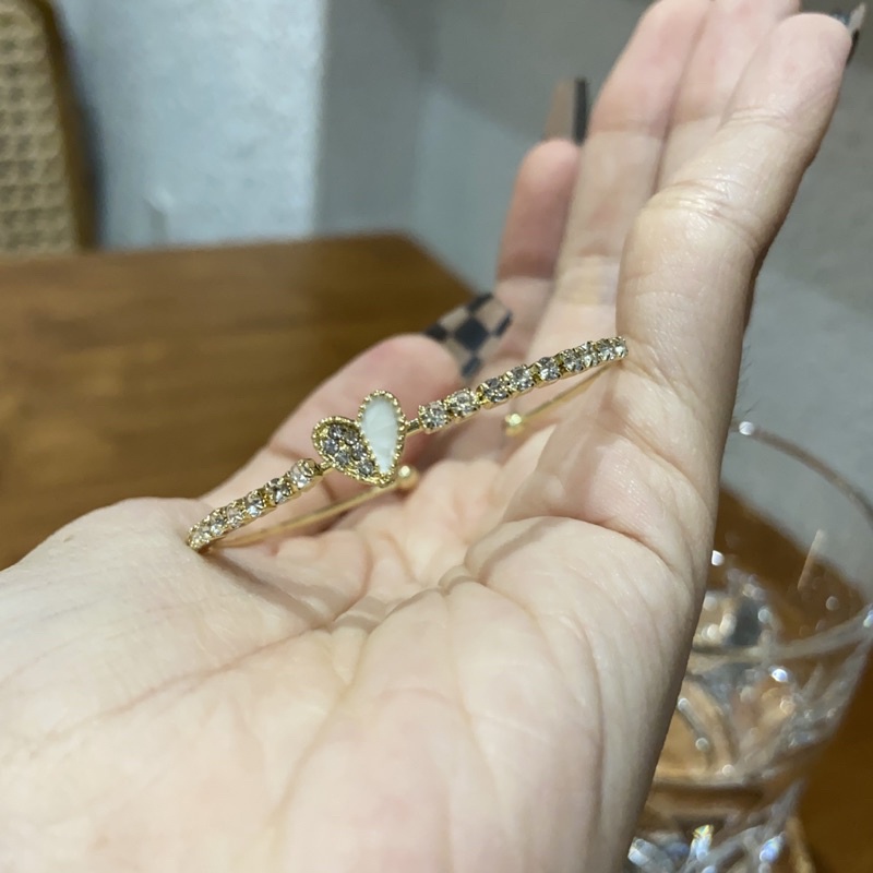 Vòng tay hợp kim mạ vàng đính đá hình trái tim kiểu hàn quốc dễ thương