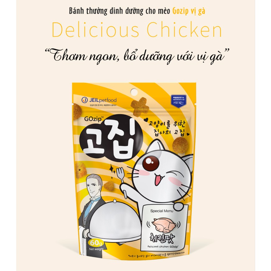 [HSD 22/4/2022] Bánh thưởng cho mèo Gozip Hàn Quốc các vị bò, gà, cá hồi, cá ngừ 60gr