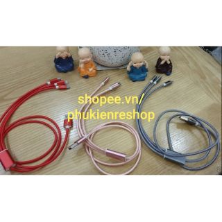 Cáp sạc nhanh 3 đầu Lightning, Type-C, Type-A