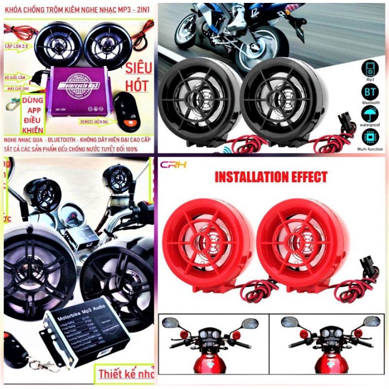 2 LOA NGHE NHẠC BLUETOOTH 2IN1 KÈM CHỐNG TRỘM XE MÁY XE ĐẠP ĐIỆN