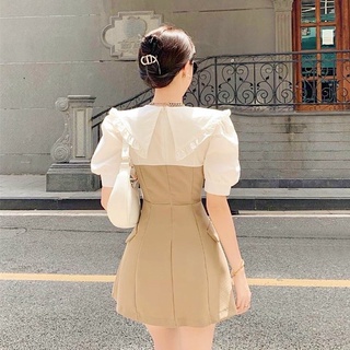 Đầm váy freesize kem phối cổ trắng