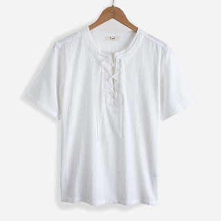 [Mã FAMALLT5 giảm 15% đơn 150K] Áo nam cộc tay cổ V dây đan thủ công, chất đũi mềm, mát Rough