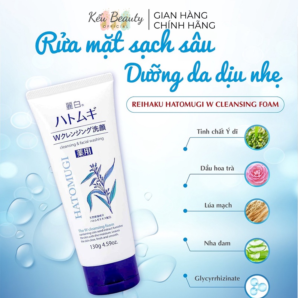 Sữa rửa mặt Ý Dĩ Reihaku Hatomugi Cleansing &amp; Facial Washing tẩy trang, dưỡng ẩm và làm trắng da 130g &amp; 170g