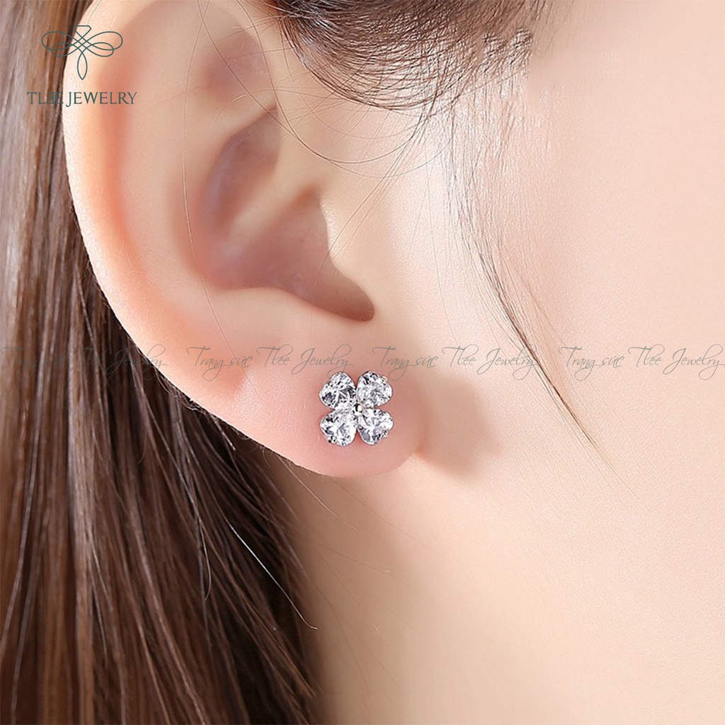 Khuyên tai bạc nữ TLEE cỏ bốn lá đính đá sang trọng NCJ B0123