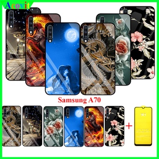 COMBO Ốp lưng Samsung A70 (Kèm 1 Kính cường lực Full Màn hình) Mặt kính 3D sắc nét,sang trọng, Khồng Nhòe, Phai Acovit