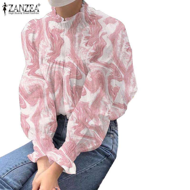 Áo kiểu ZANZEA tay dài cổ xếp ly dáng rộng thời trang cho nữ