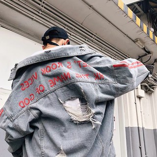 Áo Khoác Jean Nam Nữ UNISEX From Rộng Rách Tay Viền Chất Jean Xịn Phong Cách, Áo Khoác Bò