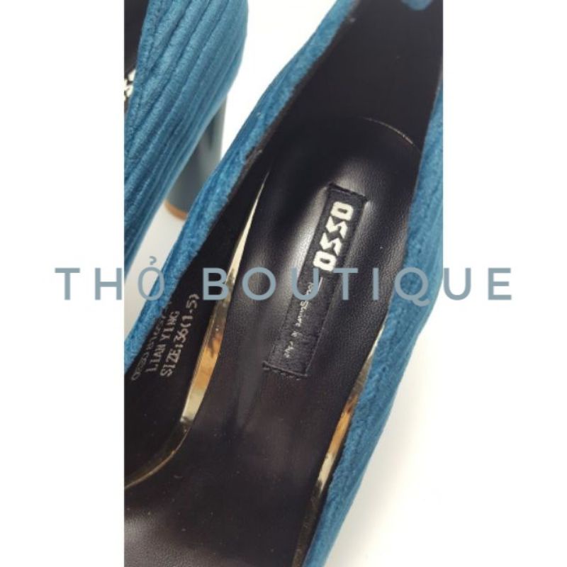 Giày cao gót OSSO chĩnh hãng nhung gân mịn xanh blue 9cm size 36