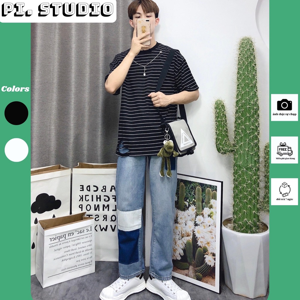 Quần jean ống rộng hoạ tiết vá, baggy form xuông QB189