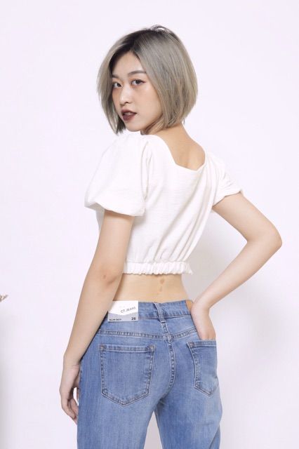 Quần Jean nữ , quần bò nữ Boyfriend gân giữa rách  tua gấu VNXK