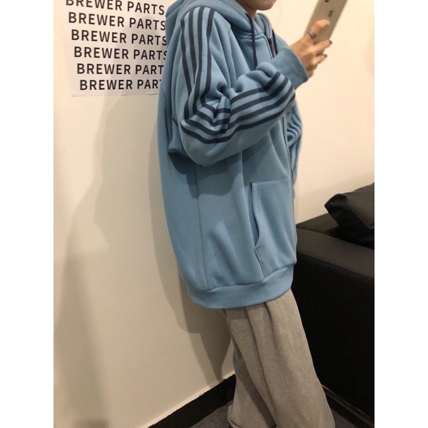 🌞 Áo khoác hoodie unisex nỉ bông cotton dưới 85kg gaustore - Áo khoác hoodie 4 sọc