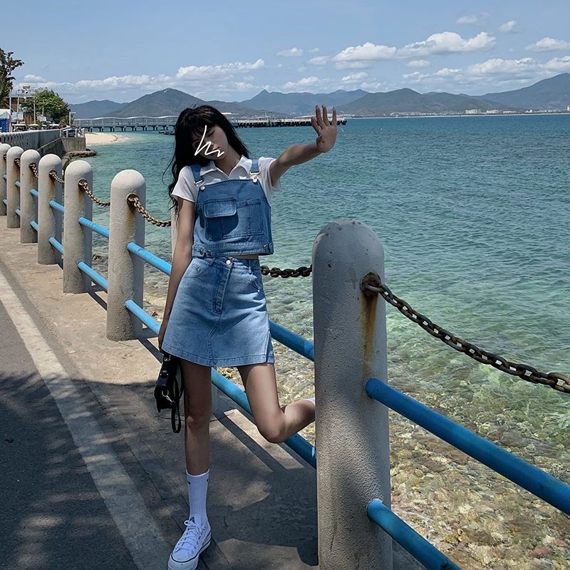 2021 Summer New Korean Denim Suspender Vest + Denim Skirt Women's Suit[it Will Be Finished on May 8]