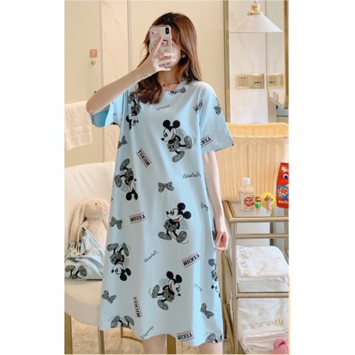 Váy ngủ cộc tay đầm ngủ dáng suông chất cotton mềm mát họa tiết hoạt hình dễ thương VN-02 | WebRaoVat - webraovat.net.vn