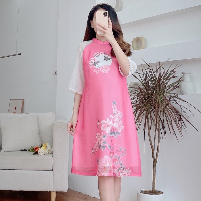 MEDYLA - Váy bầu thiết kế cách tân 2 lớp tơ lót lụa cao cấp cho mẹ bầu diện tết - VS925